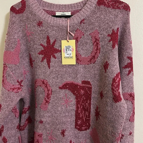 NWT ENTRO NAOMI PINK COWGIRL WESTERN SPARKLE WOVEN SWEATER - Picture 5 of 5